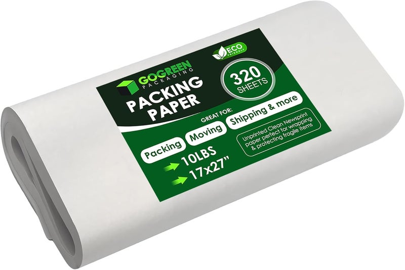 go green packaging ورق تعبئة أخبار - 320 ورقة، كبيرة 27" × 17" ورق تعبئة غير مطبوع للنقل، الشحن، التغليف والتخزين | ورق تعبئة للنقل، التعبئة، مصنوع في الولايات المتحدة. - Image 1